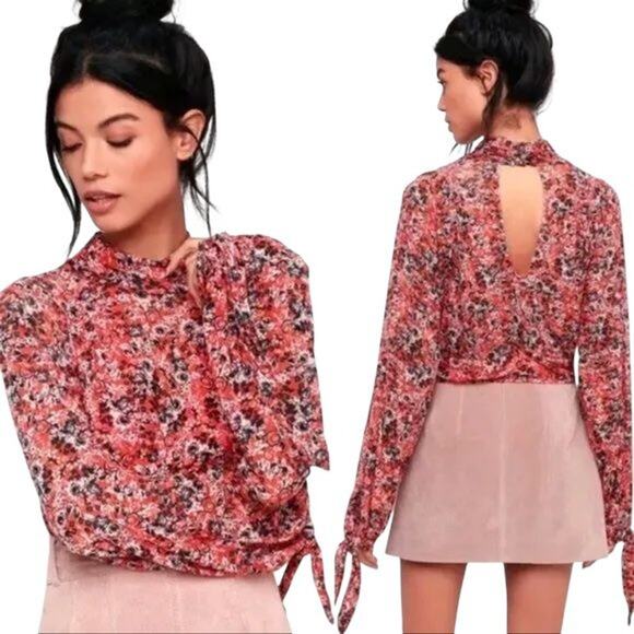 Free People Orange/Multicolor Mesh Floral Blouse Women's Top Size Medium | 26-40 - Picture 7 of 8